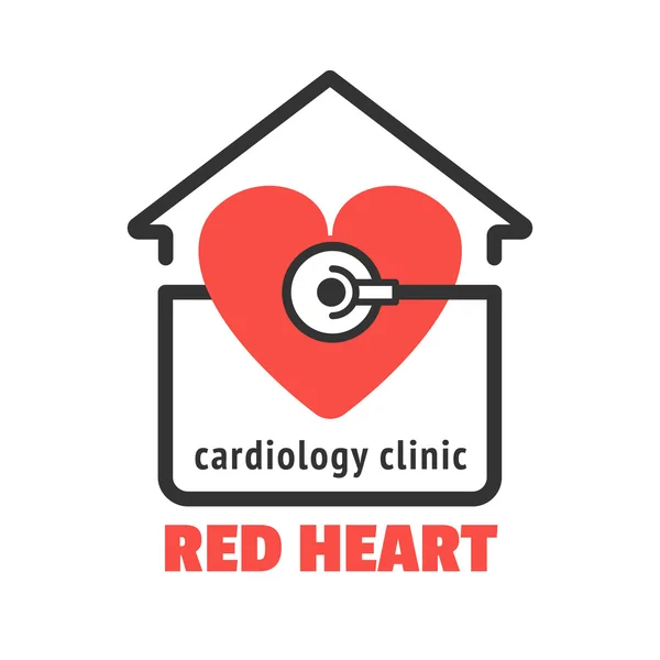 Single medical logo with red heart and stethoscope for cardiology clinic, cardiac care centre. Red heart with stethoscope vector icon for your business. Easy to use and edit. Modern clean and minimalistic style