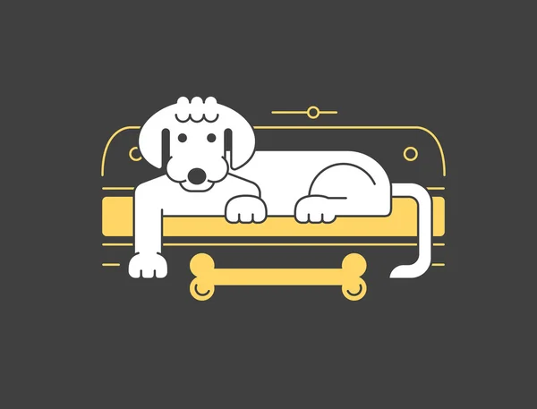 Hund-Logo-Vorlage im negativen Space-Stil für Ihr Unternehmen. Hund mit Knochen ruht auf Sofa Konzept Illustration. Hund Silhouette Vektor-Symbol. originelles und minimalistisches Symbol für Ihr Design — Stockvektor