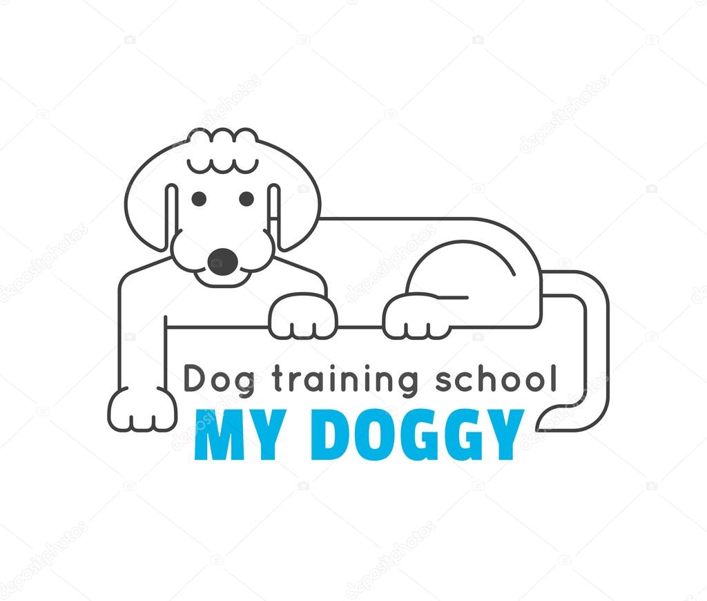 Dog training school logo template in outline thin style for your business. Dog outline vector icon. Original and minimalistic symbol for dog training. Easy to use and edit