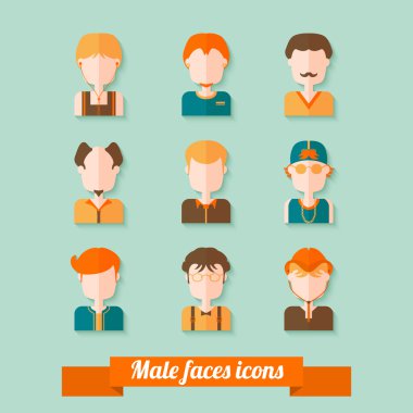 Erkek moda düz Stil kümesi simgeleri yüzler