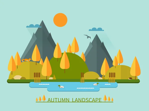 Platte herfst natuur landschap vector illustratie — Stockvector