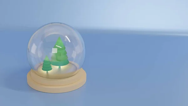 Snow globe with Christmas tree for Merry Christmas and happy new year or winter holidays, 3D render illustration