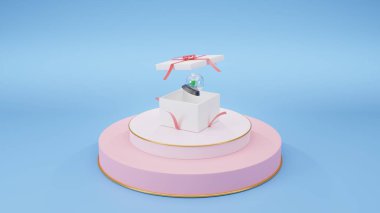 Noel hediyesi olarak Noel ağacı olan kar küresi, kış tatili konsepti, 3 boyutlu resimleme