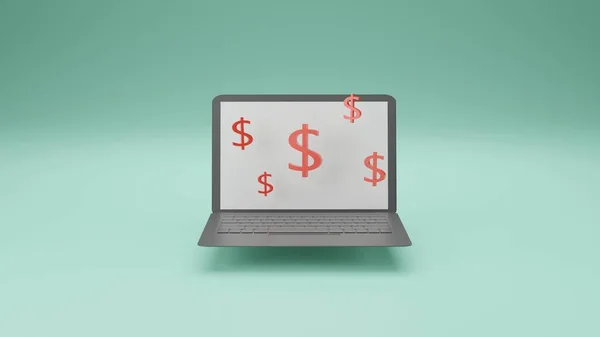 Illustration Image Levitate Laptop Dollar Sign Concept Commerce Online Shopping — Stock Photo, Image