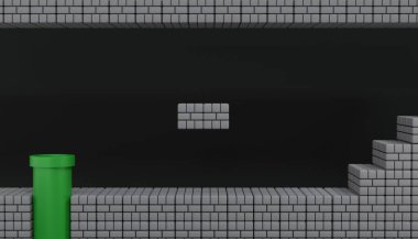 Eski arcade video oyunu yeraltı sahne arkaplanı 3D resimleme 