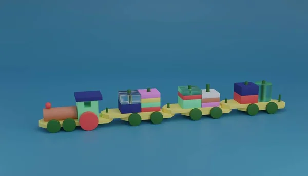 Colorful stacking train toddler toy geometry wooden blocks for children 3d rendering illustration