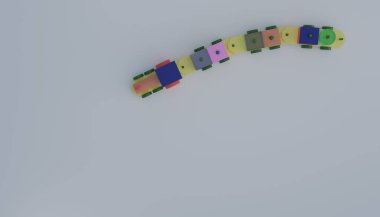Top view colorful stacking train toddler toy geometry wooden blocks for children 3d rendering illustration