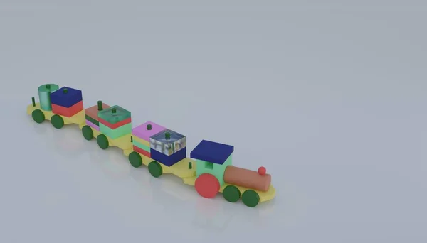 Colorful Stacking Train Toddler Toy Geometry Wooden Blocks Children Rendering — Stock Photo, Image