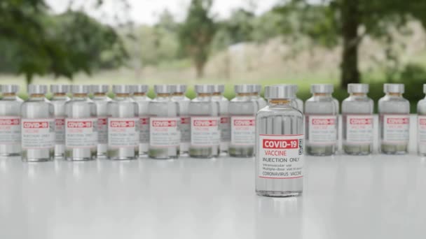Coronavirus COVID-19 frasco de inyección de vacuna 3D render illustration — Vídeo de stock