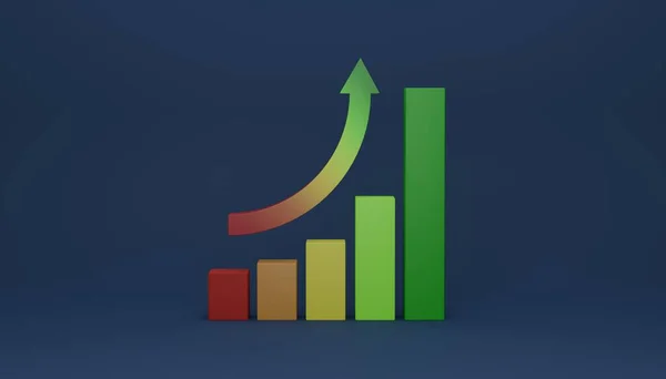 Increase graph with gradient point up arrow concept of business profit 3D rendering illustration