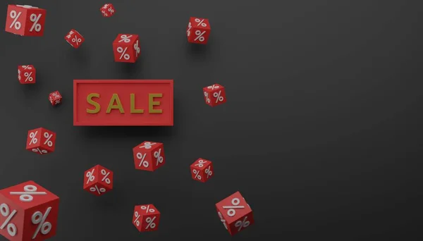 Продаже Знак Скидки Процентами Долларом Красной Кубической Иллюстрации — стоковое фото