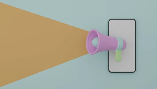 Megafone Bullhorn Högtalare Och Smartphone Sändning Konceptuell Rendering Illustration — Stockfoto