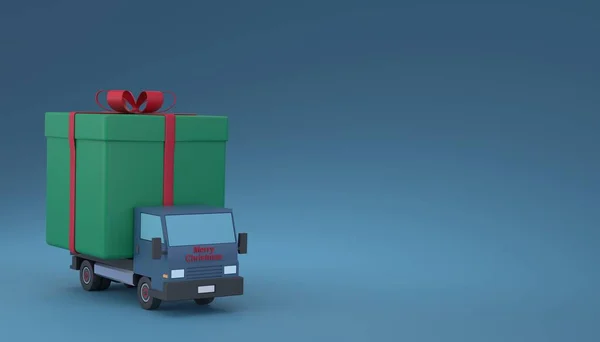 Кур Логістичної Доставки Вантажівка Подарунковою Коробкою Упаковка Різдвяних Ілюстрацій — стокове фото