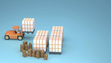 Lojistik teslimat kargo ve karton paket kutusu dağıtım servisi 3D görüntüleme için hazır.