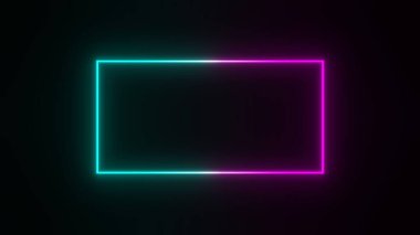 Dikdörtgen gradyan parlayan neon ışıklı çerçeve lazer ışını işareti 3 boyutlu çizim