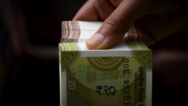 Superfast Billetes Moneda India Contando Por Las Mujeres Mano — Vídeos de Stock