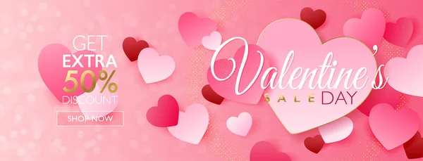Valentine Day Sale Concept Seasonal Marketing Design Banner Heart Paper — Stock Vector