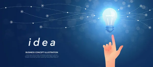 Idea Banner Concepto Con Mano Apuntando Bombilla Brillante Chispeante Sobre — Vector de stock