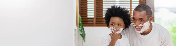 Happy Smiling Black African American Brazilian Father Little Boy Having — Stock Photo, Image