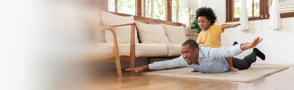 Happy African American Brazilian Father Playing Afro Boy Together Black — Stock Photo, Image