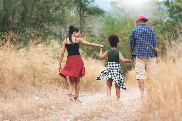 Feliz Familia Afroamericana Sobre Naturaleza — Foto de Stock