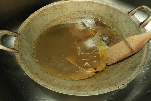 Una Imagen Aceite Endurecido Causado Por Exponer Demasiado Tiempo Sin — Foto de Stock