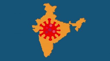 Hindistan haritasının koronavirüs ve Hindistan kelimesi için dua içeren bir animasyonu. Hindistan 'a korkunç bir koronavirüs dalgası çarptı ve dünya çapında daha da kötüleşti..