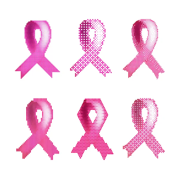 Un conjunto de cintas rosas contra el cáncer de mama. Cáncer de mama con cinta rosa — Vector de stock