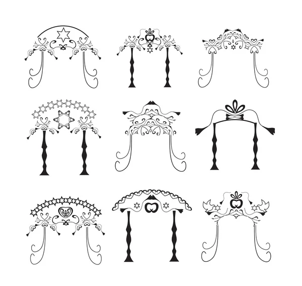 Set de gráficos vintage Chuppah. Canopy de boda judía religiosa para. Ilustración vectorial sobre fondo aislado — Archivo Imágenes Vectoriales