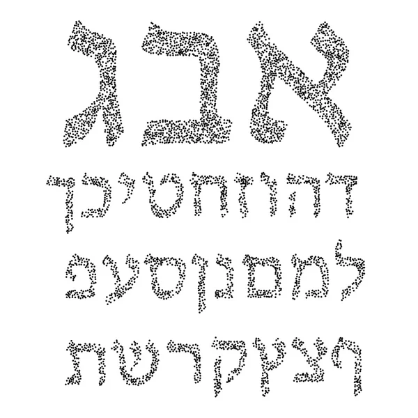 Černá Hebrejská abeceda kruhů. Písmo. Vektorové ilustrace na izolované pozadí — Stockový vektor