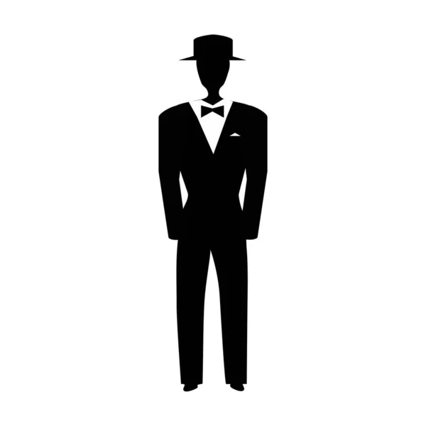 Groom in a hat black silhouette. Vector illustration on isolated background. — Stock Vector