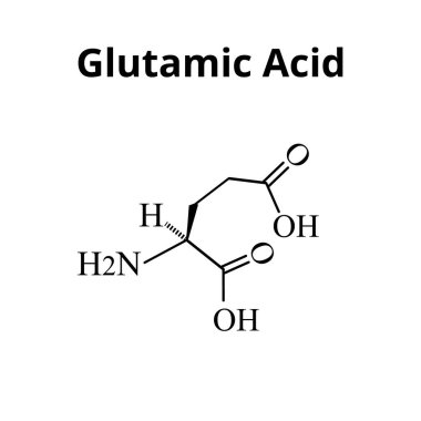 Glutamik asit bir amino asittir. Kimyasal moleküler formül glutamik asit amino asit. İzole edilmiş arkaplanda vektör illüstrasyonu