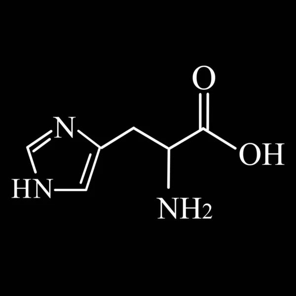 Aminoácido Histidina. Fórmula molecular química Aminoácido de histidina. Ilustración vectorial sobre fondo aislado — Archivo Imágenes Vectoriales