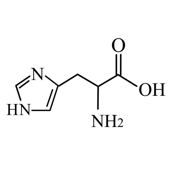 アミノ酸ヒスチジン.化学分子式ヒスチジンアミノ酸。孤立した背景のベクトル図 — ストックベクタ