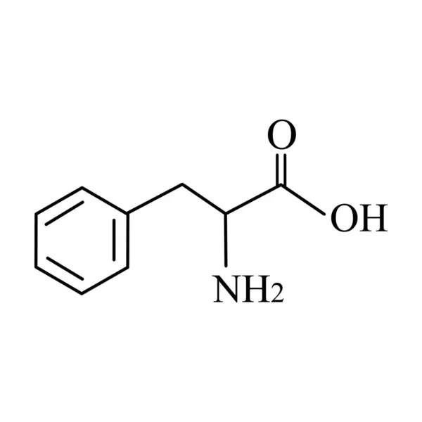 La fenilalanina è un aminoacido. Formula molecolare chimica Fenilalanina Aminoacido. Illustrazione vettoriale su sfondo isolato — Vettoriale Stock