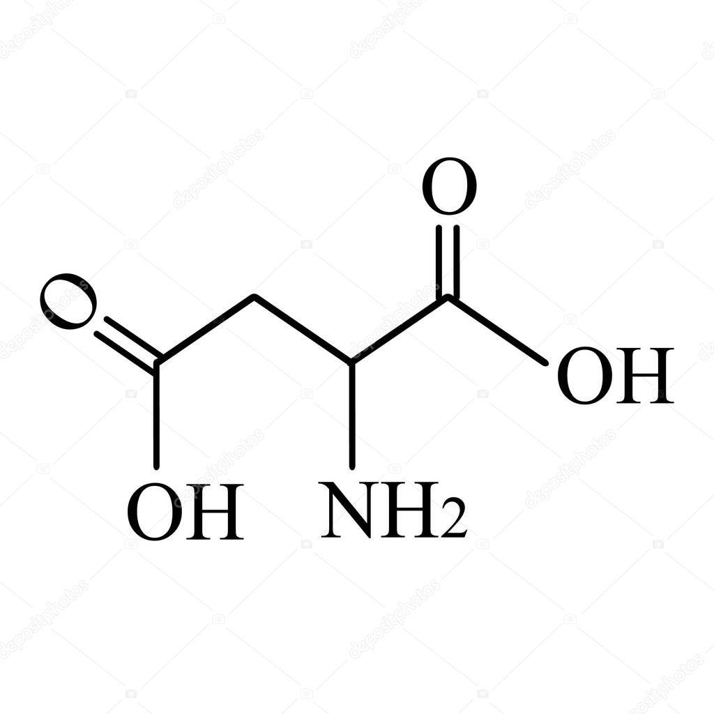 Aspartic acid is an amino acid. Chemical molecular formula Aspartic acid is an amino acid. Vector illustration on isolated background