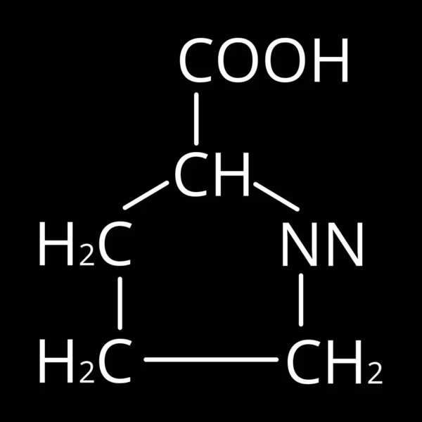 Aminosav Proline. Vegyi molekuláris képlet prolin aminosav. Vektorillusztráció izolált háttérrel — Stock Vector