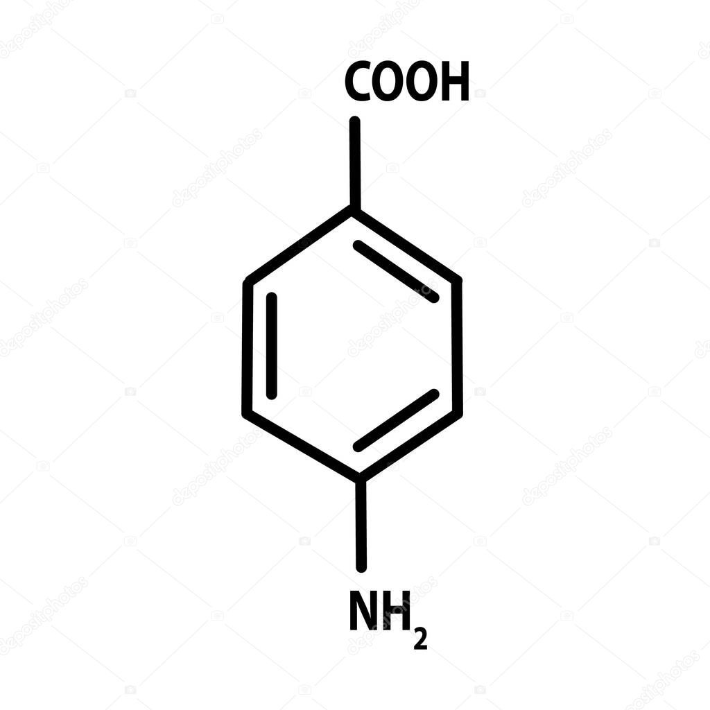 Vitamin B10. 4-Aminobenzoic acid Molecular chemical formula. Infographics. Vector illustration on isolated background.