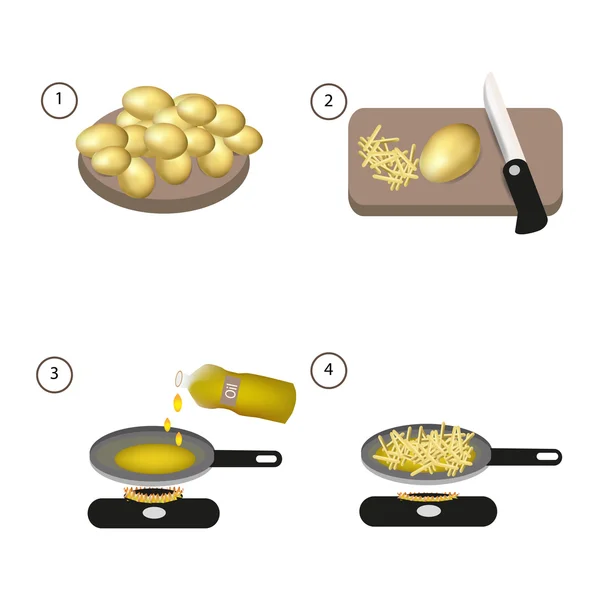 Recette étape par étape de pommes de terre frites — Image vectorielle
