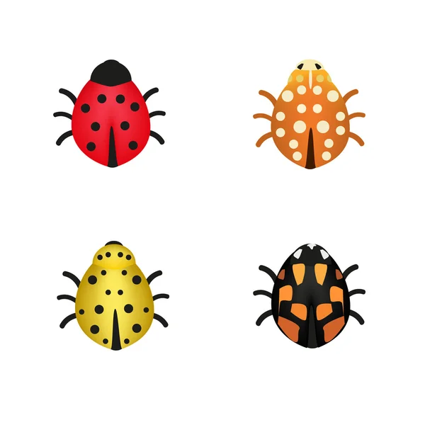 Set van vier lieveheersbeestjes in verschillende kleuren — Stockvector
