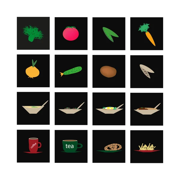 Conjunto de iconos de verduras y especialidades culinarias — Vector de stock