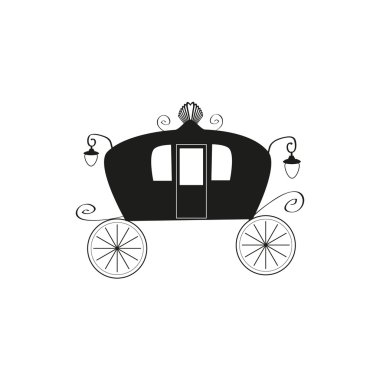 The black silhouette of a vintage carriage on an isolated background