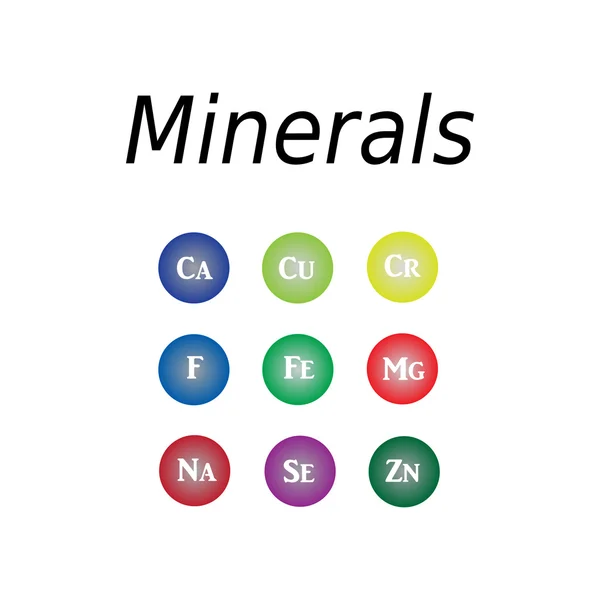 Icons minerals. Vector illustration on isolated  background. Minerals with bright color glossy balls for science articles, medicine and health magazines — 图库矢量图片