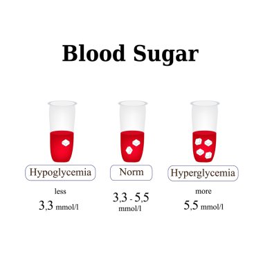 Kandaki şeker düzeyi. Hipoglisemi. Hiperglisemi. Infographics. Vektör çizim