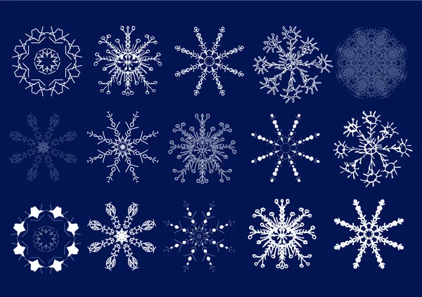 Set di fiocchi di neve. Disegno a mano. Illustrazione vettoriale — Vettoriale Stock