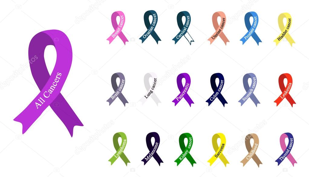 Cancer Ribbon. Set of ribbons of different colors against cancer