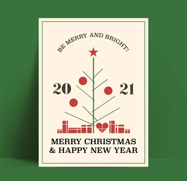 Мінімалістичний Різдвяний Новорічний Плакат 2021 Року Або Карта Або Шаблон — стоковий вектор