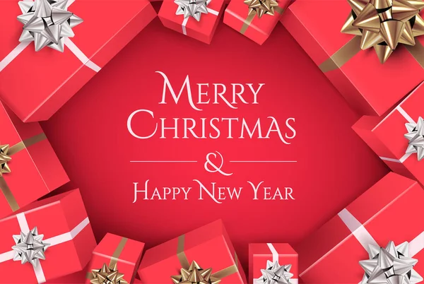 Різдвяний Прапор Написом Merry Christmas Happy New Year Червоному Фоні — стоковий вектор