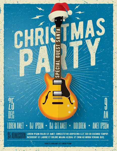 크리스마스 포스터나 플라이어 디자인 템플릿은 파란색 배경에 모자가 일렉트릭 기타를 — 스톡 벡터