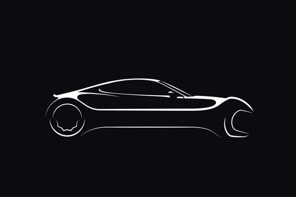 Araba onarım servisi logosu ya da simge tasarımı şablonu. Siyah arka planda izole edilmiş İngiliz anahtarı beyaz silueti. Vektör illüstrasyonu